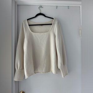 🤍Madewell Cream Ribbed Square Neck Long Sleeve Top Balloon Sleeve XL